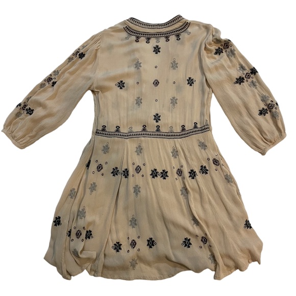 Free People Star Gazer Embroidered Peasant Dress Neutral Color Combo 3/4 Sleeve - Picture 10 of 12